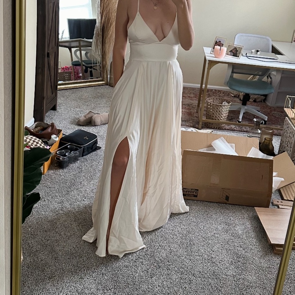 B Darlin Cream Maxi Dress with Slit